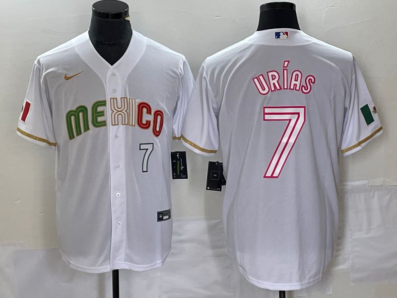 Men 2023 World Cub Mexico 7 Urias White Nike MLB Jersey style 20